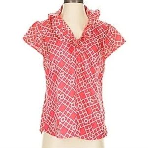 Elizabeth McKay Geometric Pink Ruffle Collar Silk Blouse Size 6